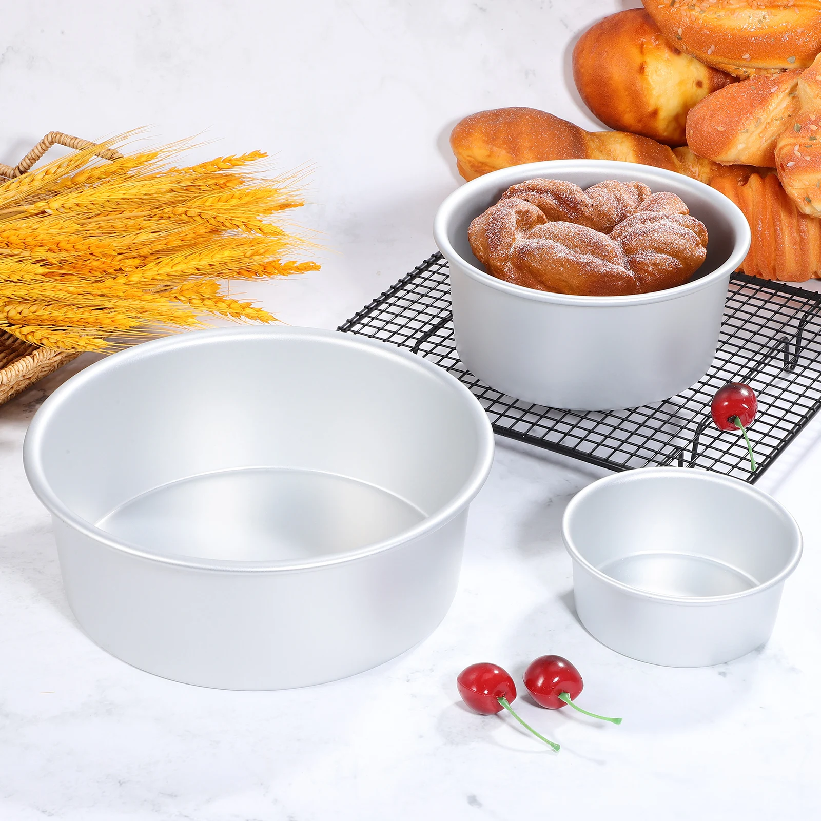 

3pcs Round Cake Molds 8 Inch Deep Tin Nonstick Baking Pan Metal Ring Safe Food Grade Aluminum Versatile Use Easy Bake