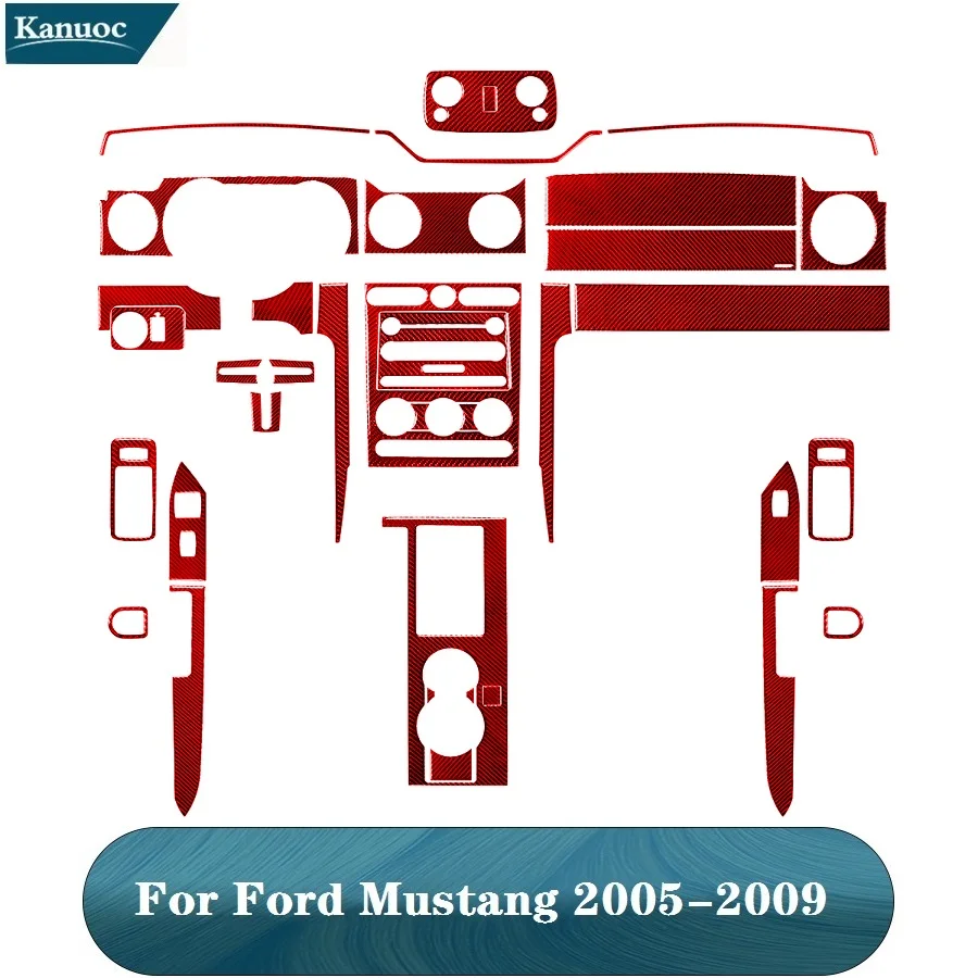 

Car Interior Decorative Accessories For Ford Mustang 2005 2006 2007 2008 2009 Various Parts Carbon Fiber Red Stickers