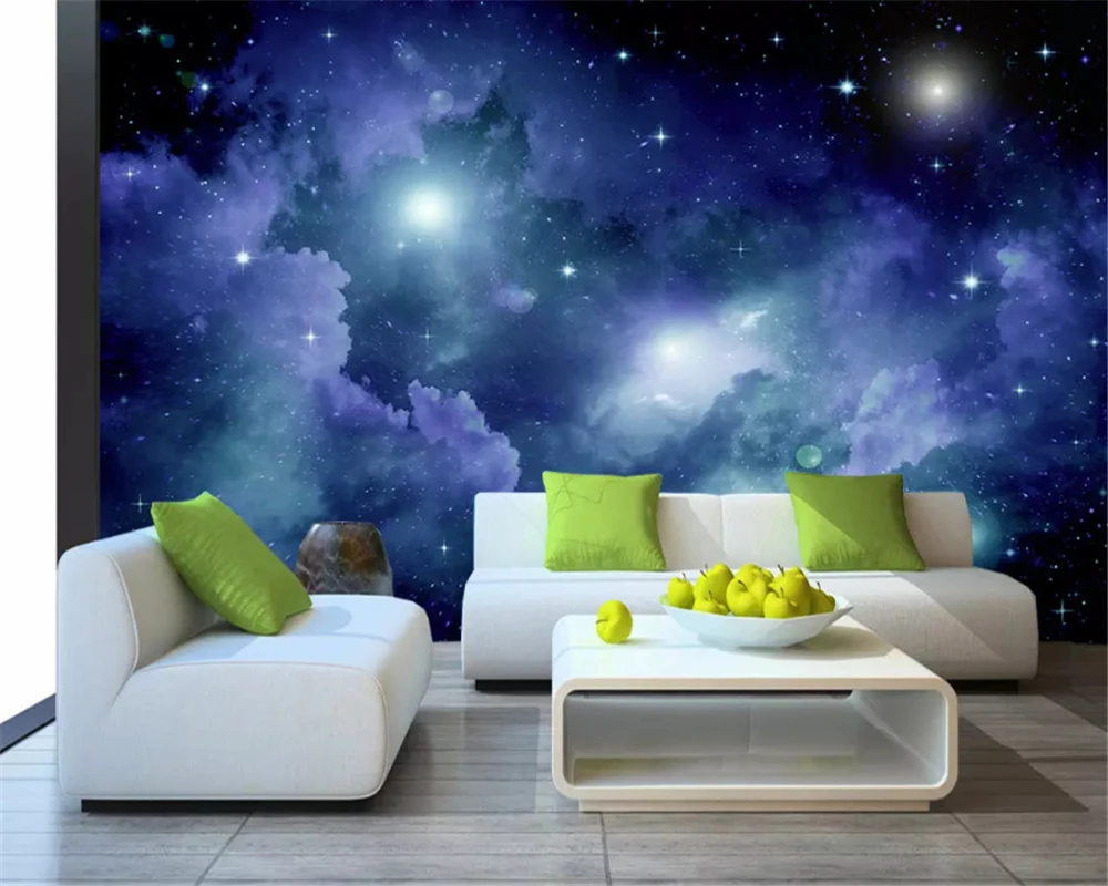 custom 3D wallpaper fashion stereo blue star universe ceiling living room TV background wall starry sky 8D bedroom dining room