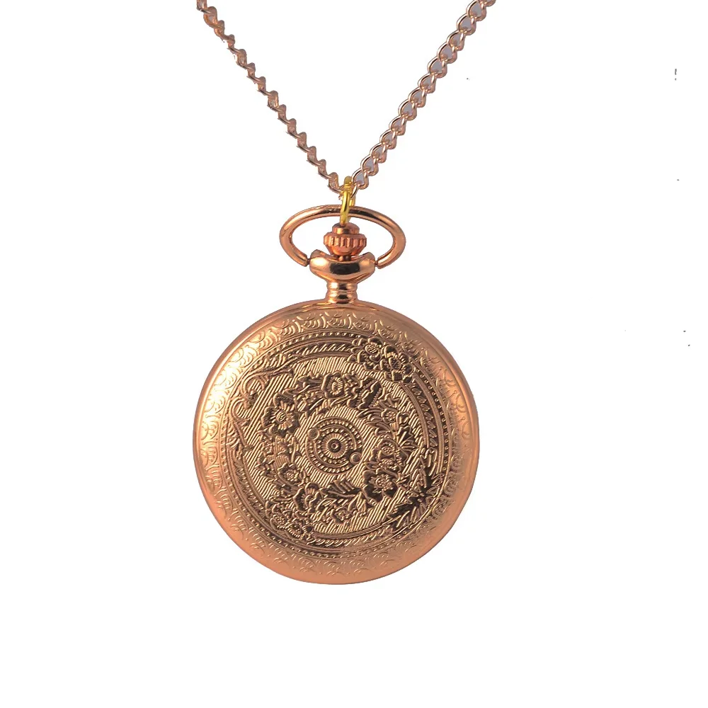 8840 Orologio da tasca in argento con design con motivo inciso Orologi da tasca al quarzo Moda in oro rosa Hollow Bella catena regalo antiquariato