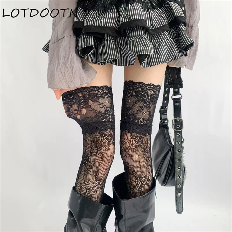 

LOTDOOTN женские кружевные ажурные чулки до бедра в японском стиле JK для девочек, милые гольфы выше колена с кружевной отделкой и оборками