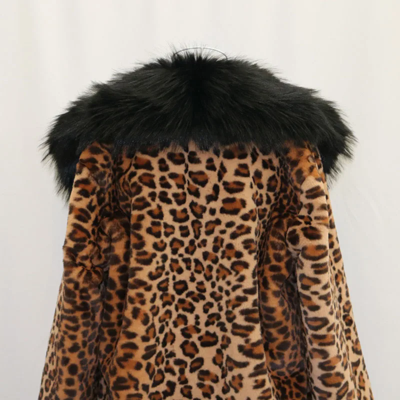 Damski płaszcz futrzany w panterkę, imitacja futra norki, duży kołnierz futrzany, damski płaszcz futrzany, nowy ciepły zimowy płaszcz futrzany damski 2025 H605