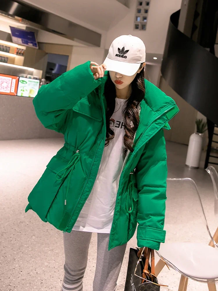 

2024 Winter New Fashion Down Cotton Jacket Women's Winter Solid Color Coat Green Slimming Short Parker Coat Coat A850