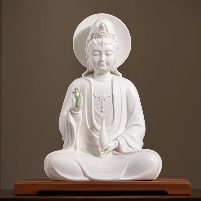 D20 Ceramic Guanyin Bodhisattva Buddha Statue Ornament Home Buddhist Hall Offering Living Room White Porcelain Boutique