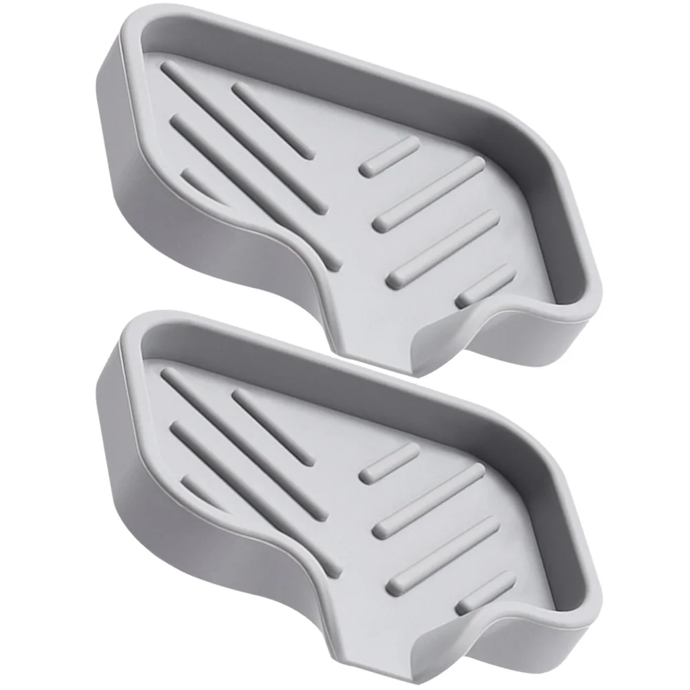 

2 Pcs Short Grey Silicone Soap Dish Draining Holder for Bathroom Kitchen Eco-friendly Portable Soap Box