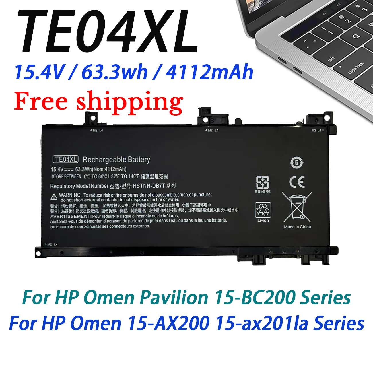 New TE04XL Laptop Battery For HP OMEN 15-AX200 15- AX218TX 15-AX210TX 15-AX235NF 15-AX202N 15-BC200 HSTNN-DB7T 905277-855