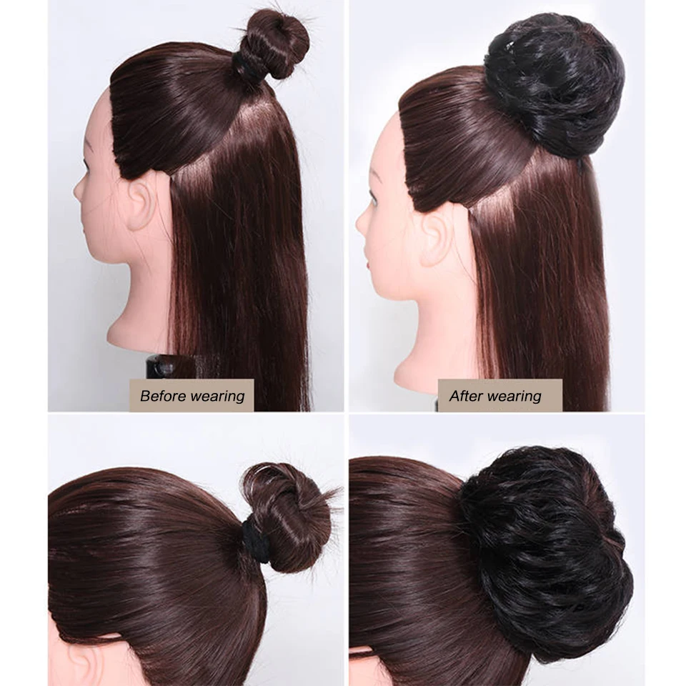 AS Messy Curly Scrunchie Chignon With Rubber Band Brown Gray Synthetic Hair Ring Wrap On Messy Bun Ponytails