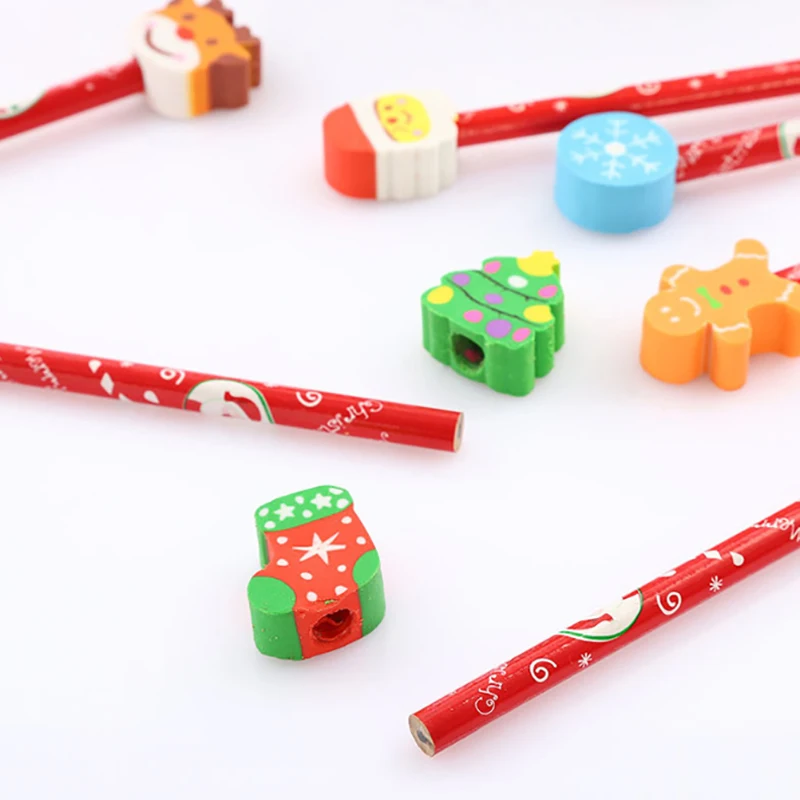 12pcs Christmas Theme Pencils Merry Christmas Pencils Eraser Topper Pencils Christmas Party Favor Wooden Xmas Pencils Random