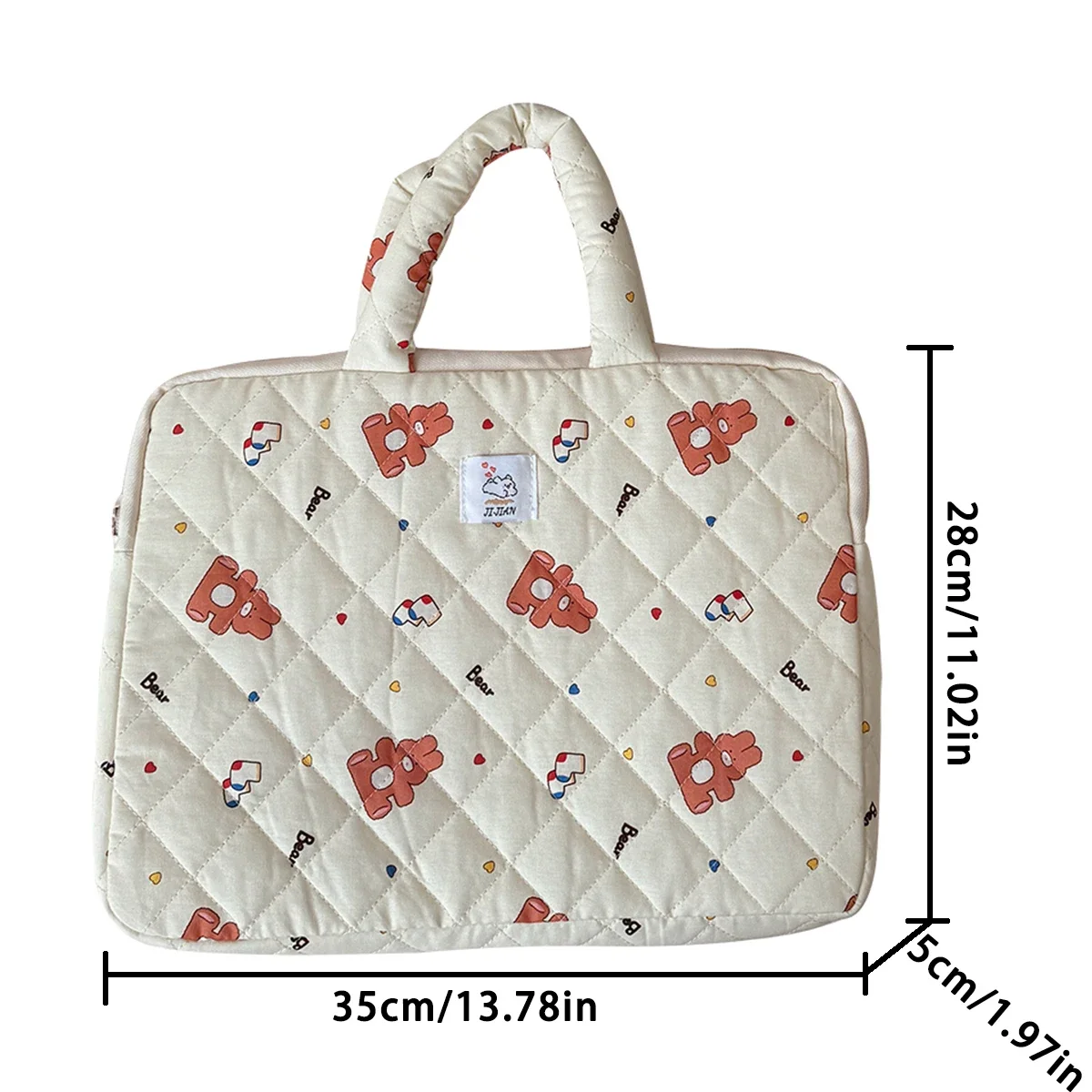 Business Daily Use Ladies Work Tote Laptop Case Nylon Material Cartoon Pattern Decor Quilted Waterproof Anti Shock Zippered