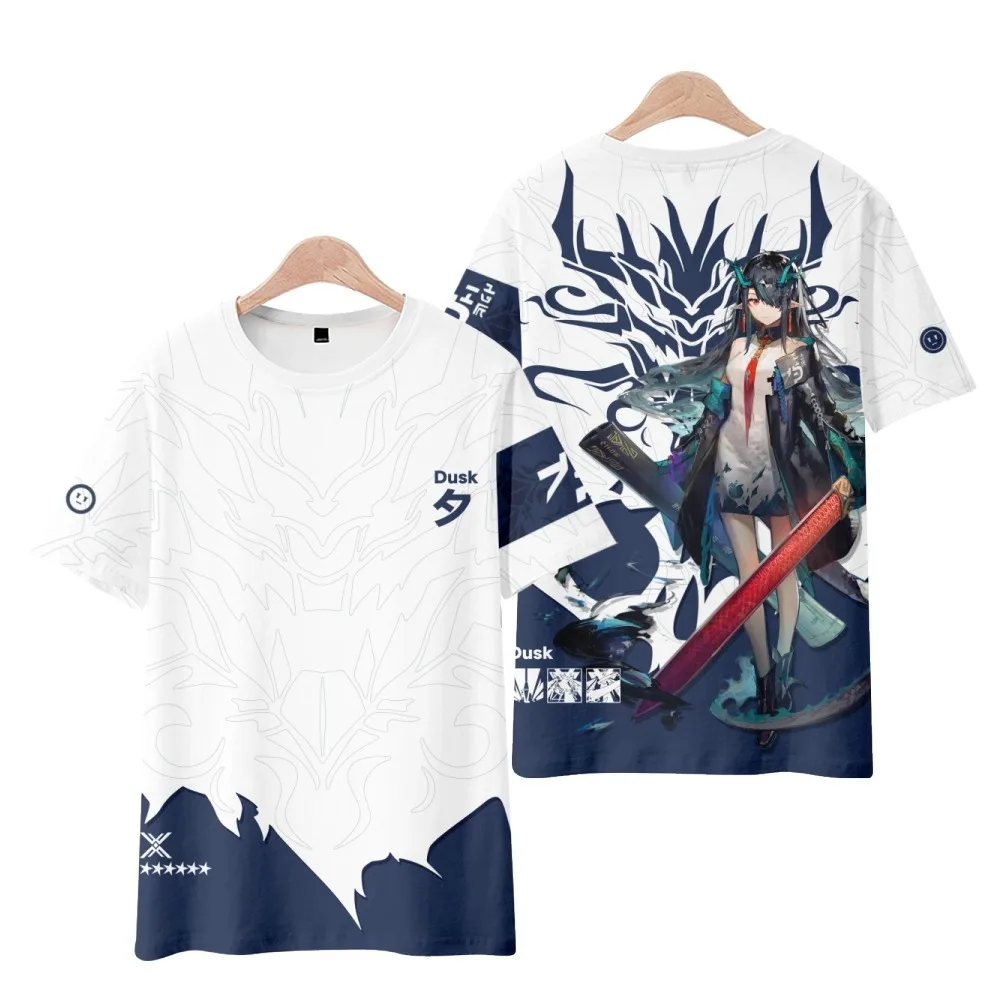 เกม Arknights Dusk 3D พิมพ์เสื้อยืดผู้หญิงผู้ชายแฟชั่นฤดูร้อนคอสั้น Tshirt Tees กราฟิก Streetwear คอสเพลย์