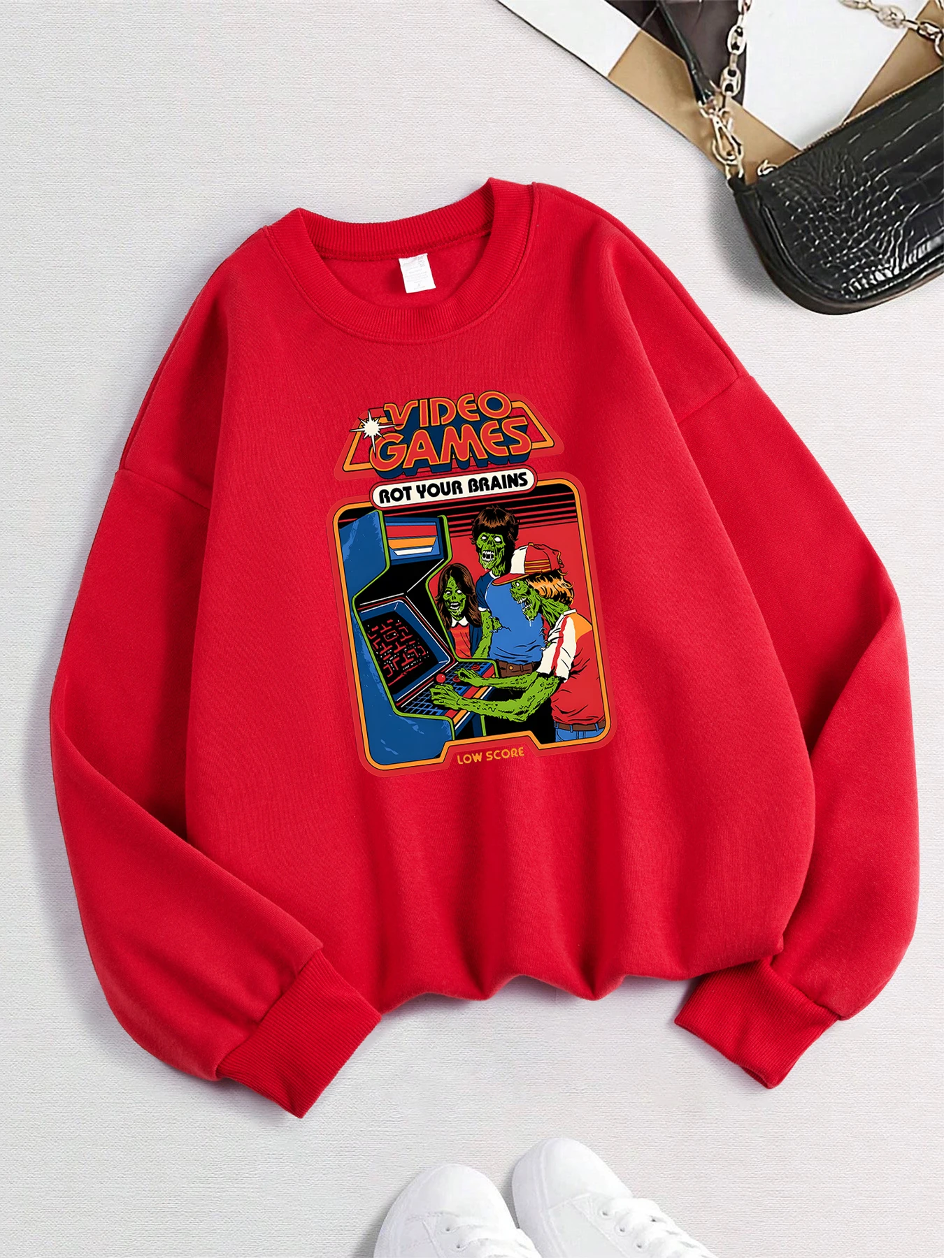 Chándal con estampado de videojuegos Rot Your Brains para mujer, sudadera de calle Vintage, ropa de calle informal de lana para otoño e invierno