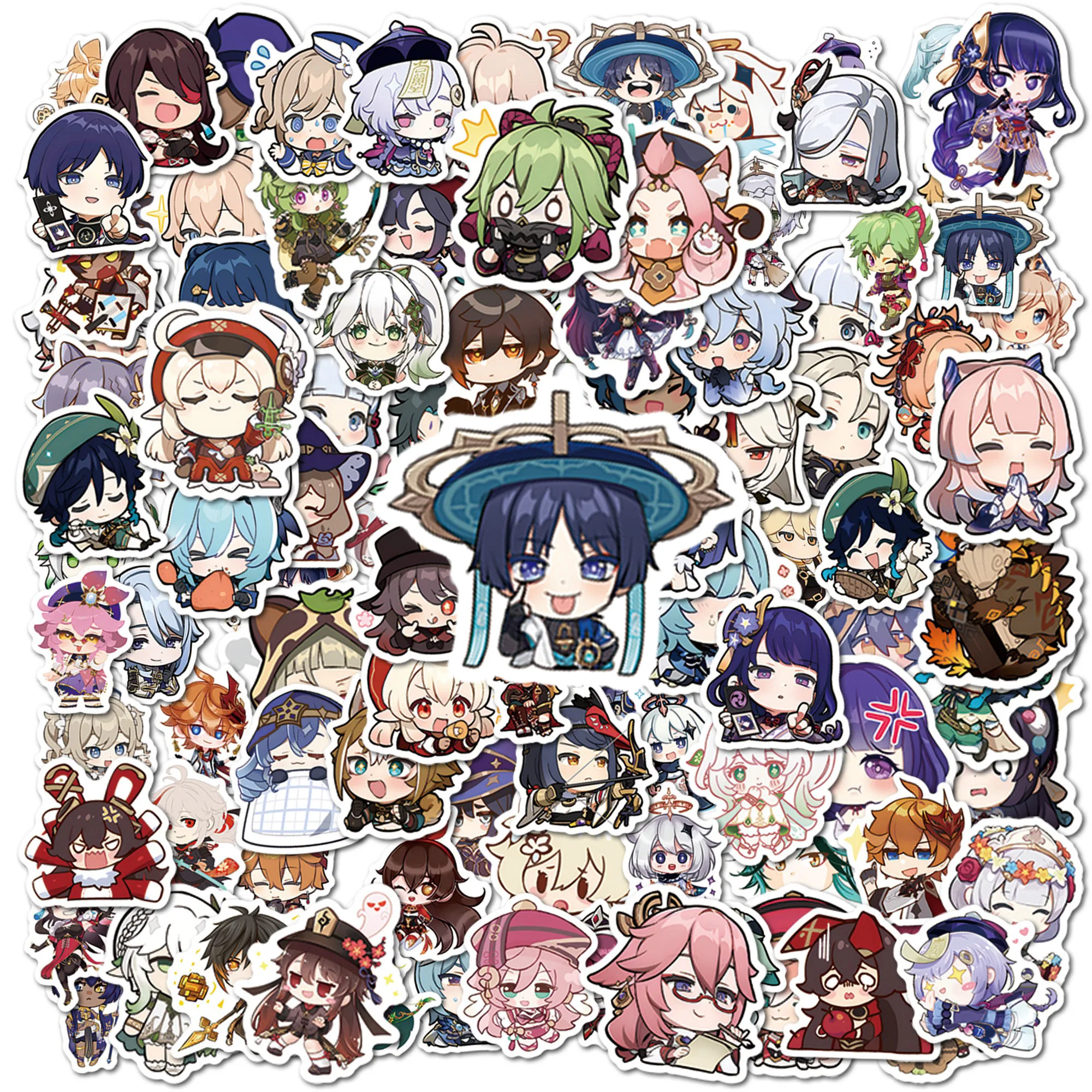 Chibi-pegatinas de impacto Genshin para niños, pegatinas de Anime para maleta de portátil, álbum de recortes de juegos de Graffiti, Klee, Mona,