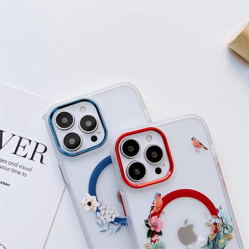 Original Magsafe Animation Beautiful Flower Painting Shockproof Clear Case for iPhone 13 12 Pro Max Magnetic Wireless Charging