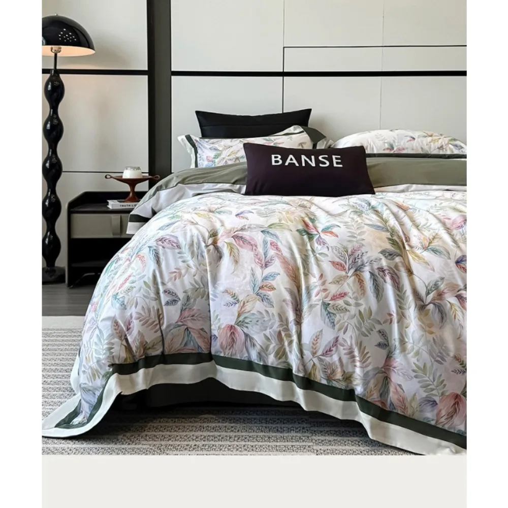 High-end Ultra-soft Pure Cotton Four-piece Digital Printing Corner Quilt Cover Bed Sheet Pillowcase Bedding Set
