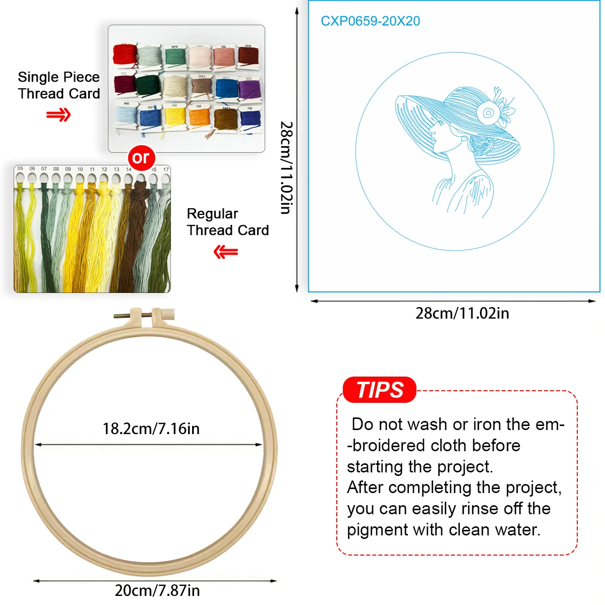 1 Stück 20X20CM/15X15CM 7,87/6,3 Zoll Starter-Kit für Stickerei „Intellektuelle Frau“ DIY-Set Nähkunst Handwerk Malerei Heimdekoration – Detail 6