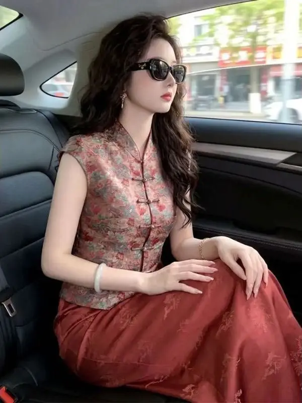 New Chinese Style Floral Print Shirt Set Women's Summer High Intelligence Elegant Light Maturity Complete Fashion Ensemble