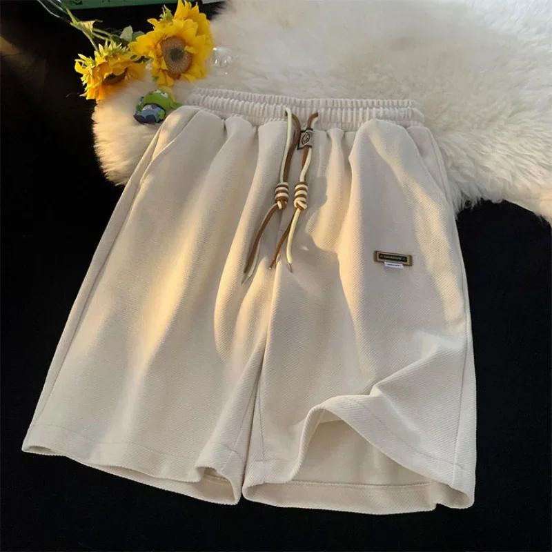 Men's Casual Shorts Fashion Thin Loose Fit Summer Running Sports Shorts Solid Color Elastic Waist Wide Leg 5 Points Shorts