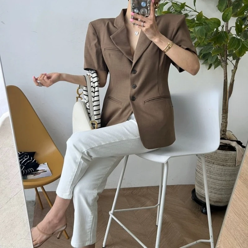 Neploe Korean Fashion Lapel Neck Suit Jackets 2024 Summer New  Single Breasted Tops Mujer Y2k Short Sleeve Loose Coat Women