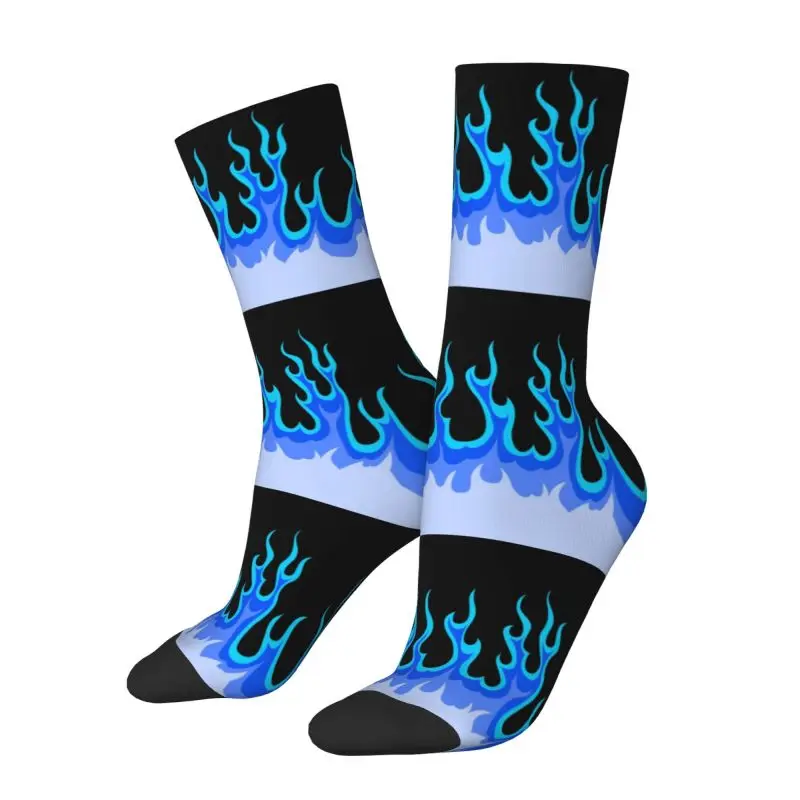 Blue Hot Fire Racing Flames Men's Crew Socks Unisex Fashion 3D Printed Dress Socks