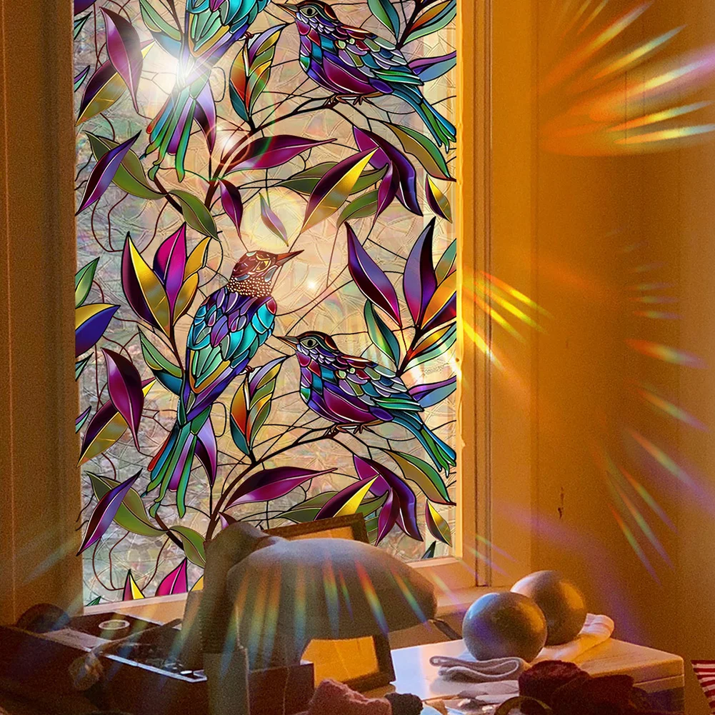 Double Sided Privacy Window Film for Home Office Window Glass Doors Mirrors Colorful Birds Pattern PVC Size 39 37 by 17 7 Inch