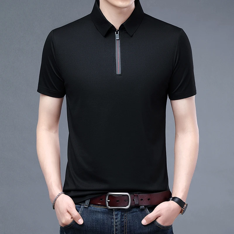 Ice Silk New Men Solid Polo Shirt Short Sleeve Polos Shirt Zipper Collar Fashion 2024 Summer Spring Thin Shirt Casual Loose Tops