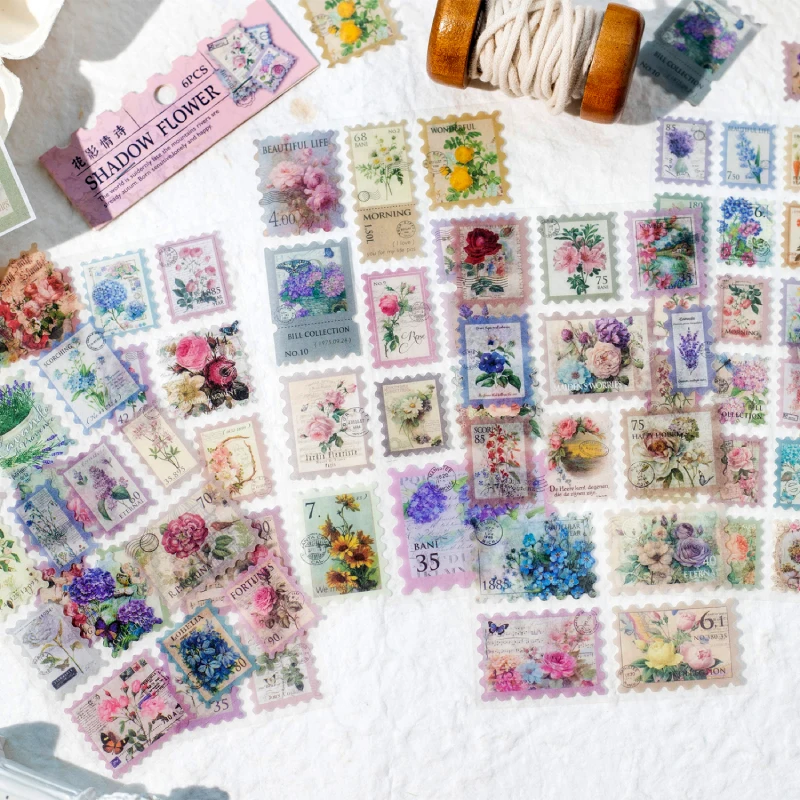 Journal GO 6pcs/lot Vintage Post Stamp Stickers Scrapbooking Decor Junk Journal Collage Stationery Planner Craft diy Sticker