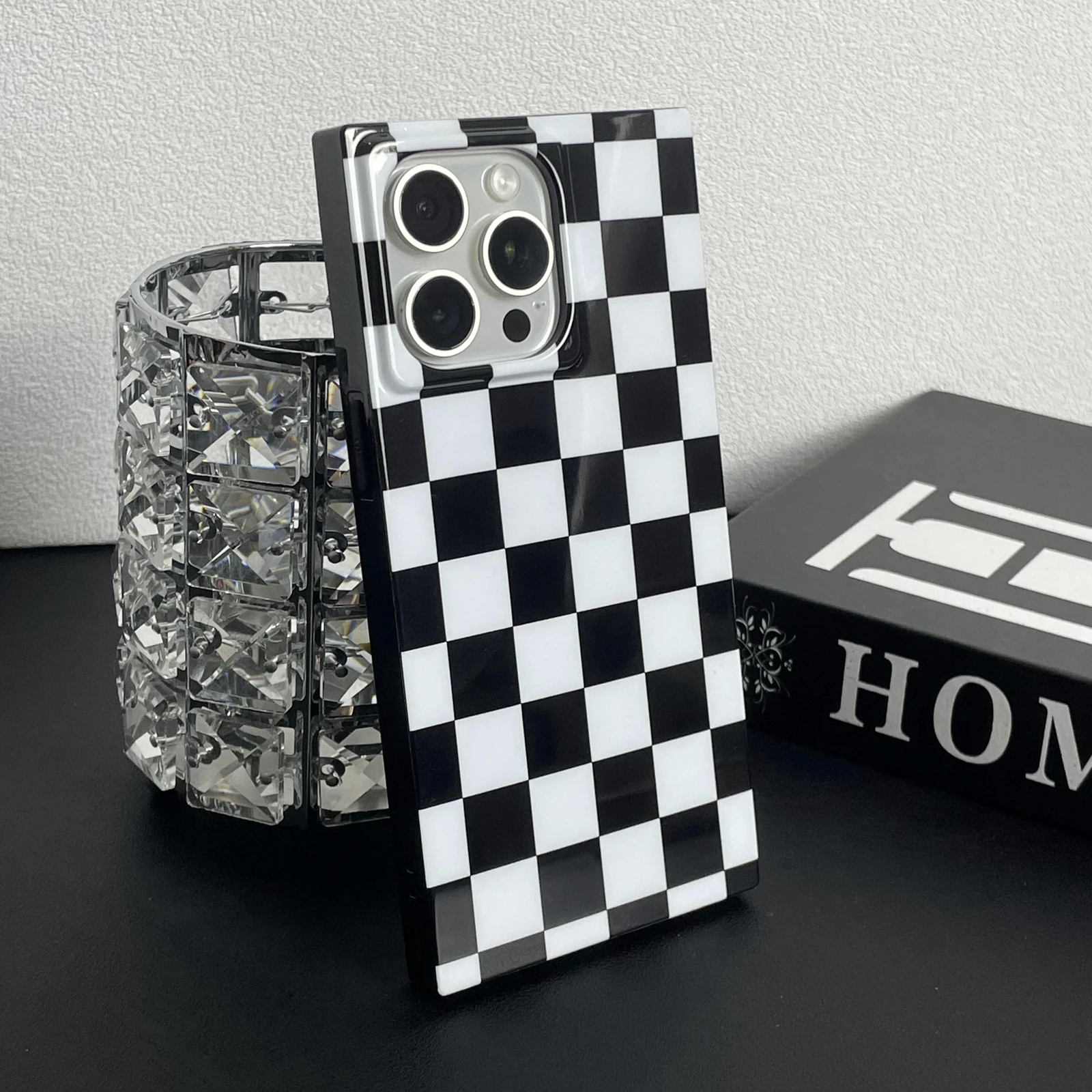 Checkered Checkerboard Phone Case for iPhone 16 15 13 14 Pro Max Protective Shockproof Soft Silicone Black White Checker Cover