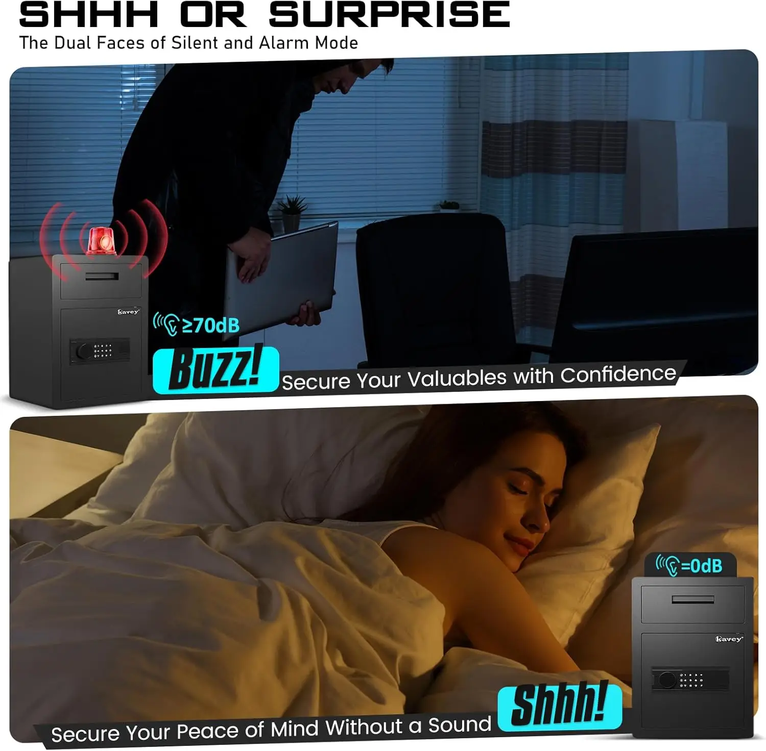 2.0 Cub Fireproof Safe Box, Cash Drop Safe for Business, Money Box with Drop Slot with Backlit Touch Keypad & Dual Alarm System