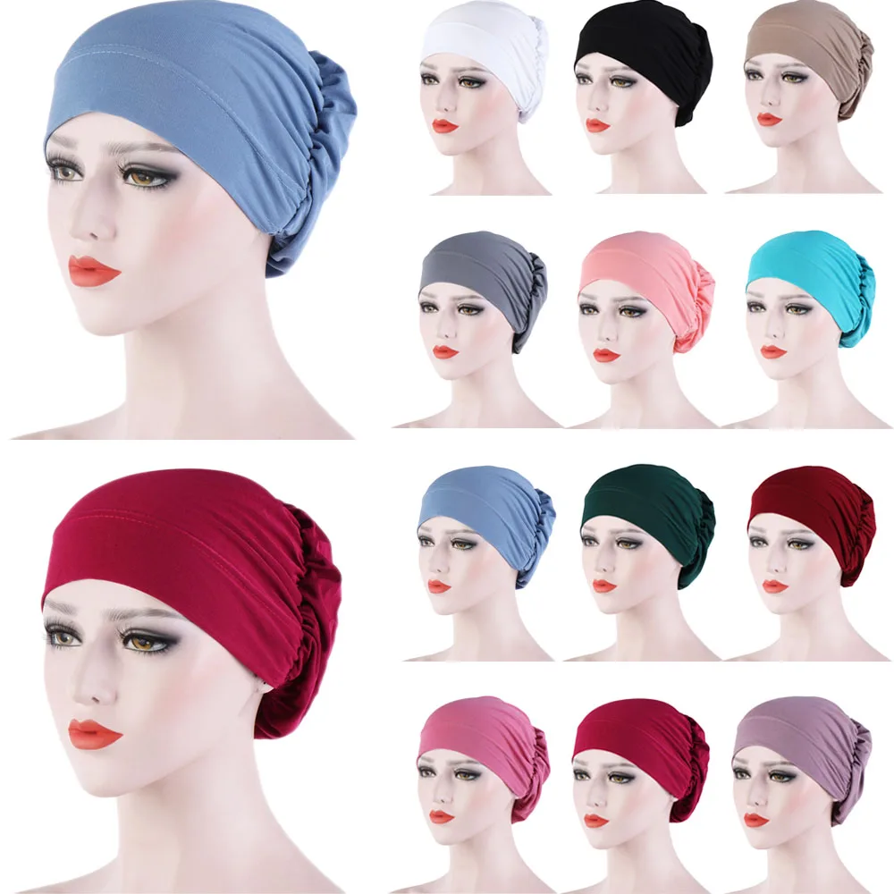 

Muslim Turban Elastic Hat Inner Hijab Chemo Caps Islamic Underscarf Bonnet Hat Beanies Female Headwrap Turbante Mujer Headcover