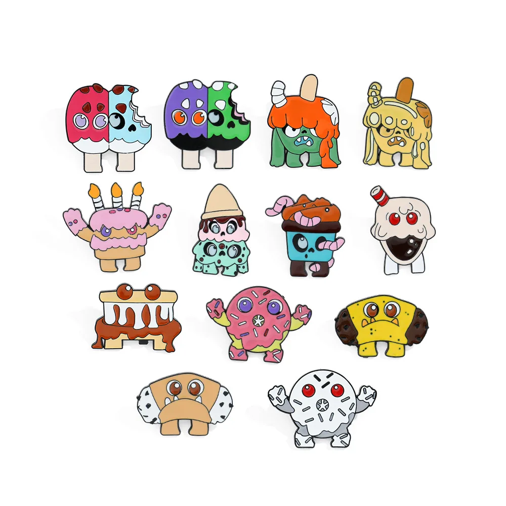 

1 Set Cute Cartoon Personality Creative Donut Little Monster Brooch Cake Ice Cream Shape Monster Metal Badge Accessory