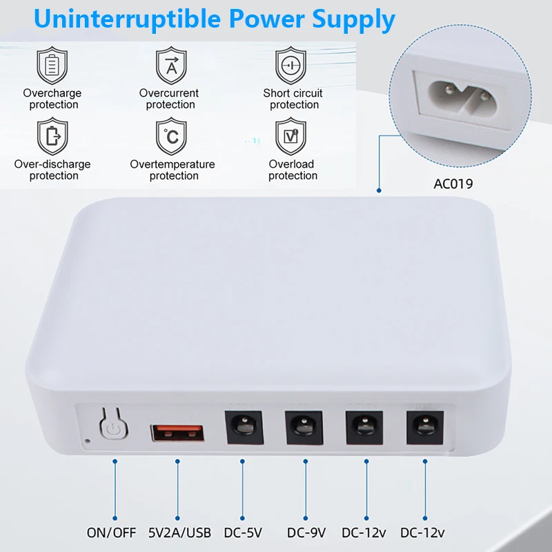 Mini-USV-Netzteil, Router, 12 V/9 V/5 V, unterbrechungsfreie Stromversorgung, 6000 mAh, Notstromversorgung, geeignet für mehrere Geräte