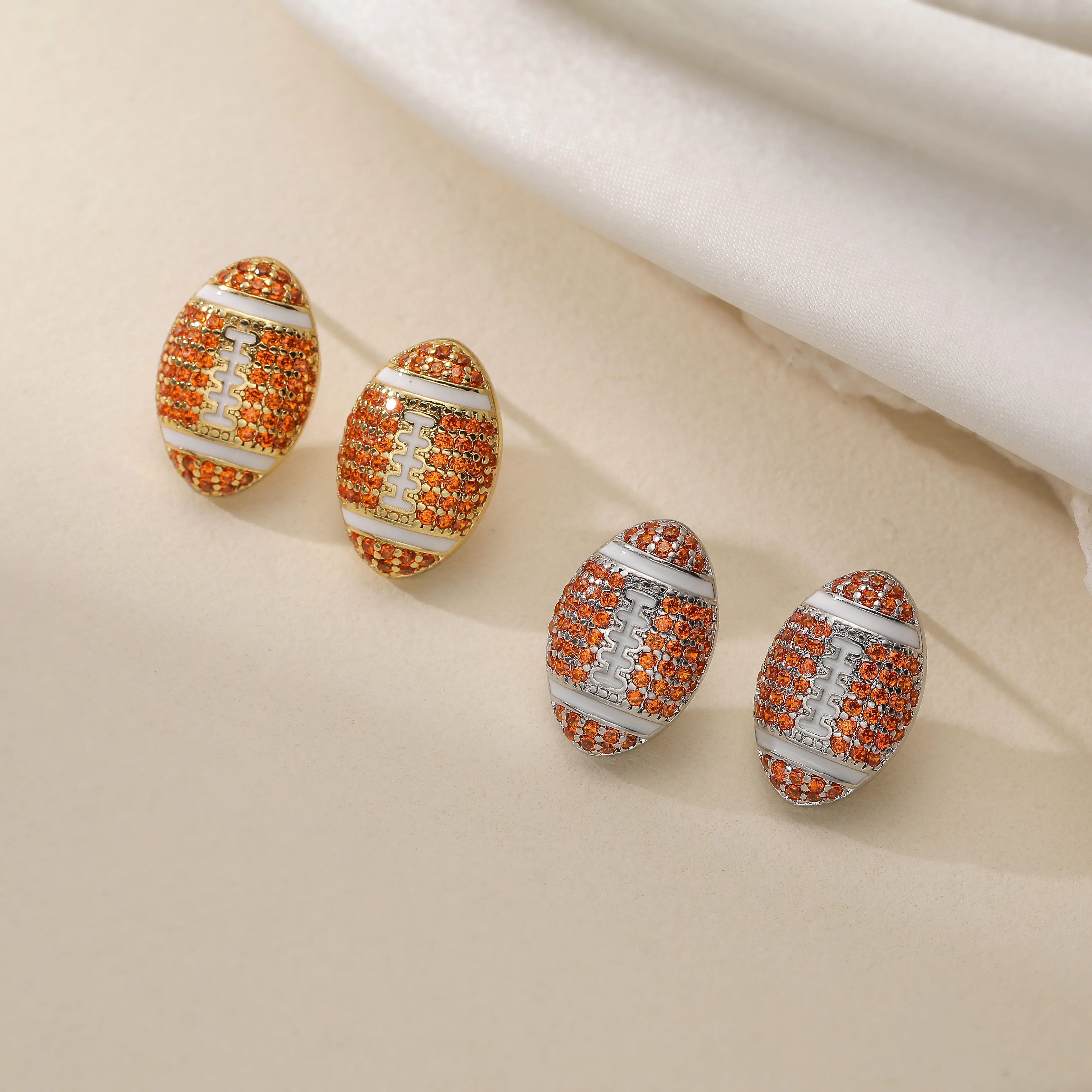 Oval Orange Rugby Ball Stud Earrings Sporty-Style Jewelry for Women and Unisex Accessories Gold-Plated Brass Jewelry Wholesale