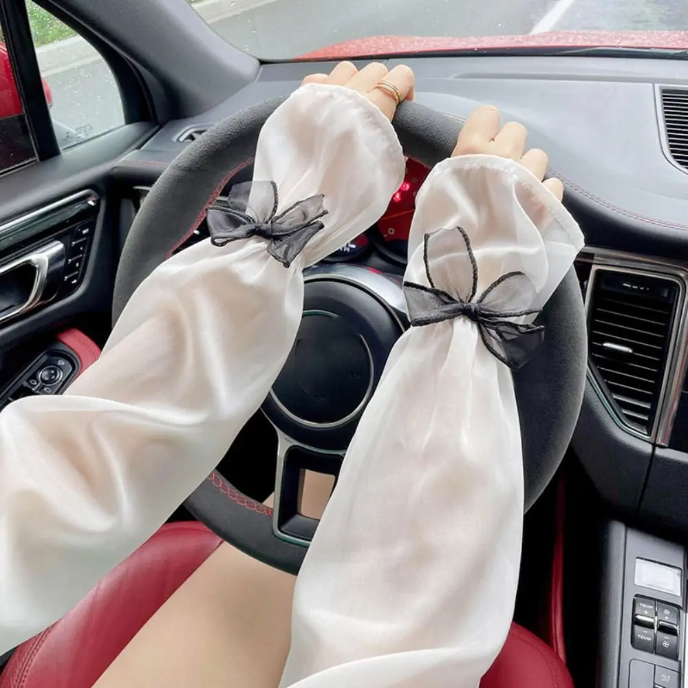 

Sunscreen Sun Protection Long Arm Sleeves Fingerless Breathable Bow Ice Silk Sleeve Nylon Arm Covers Summer Arm Warmers Driving