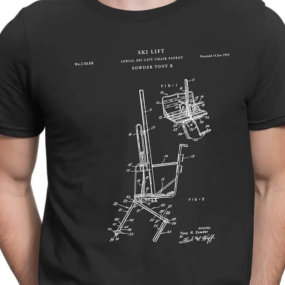 Aerial Ski Lift Chair T Shirt Patent Clothing Mens Pt137