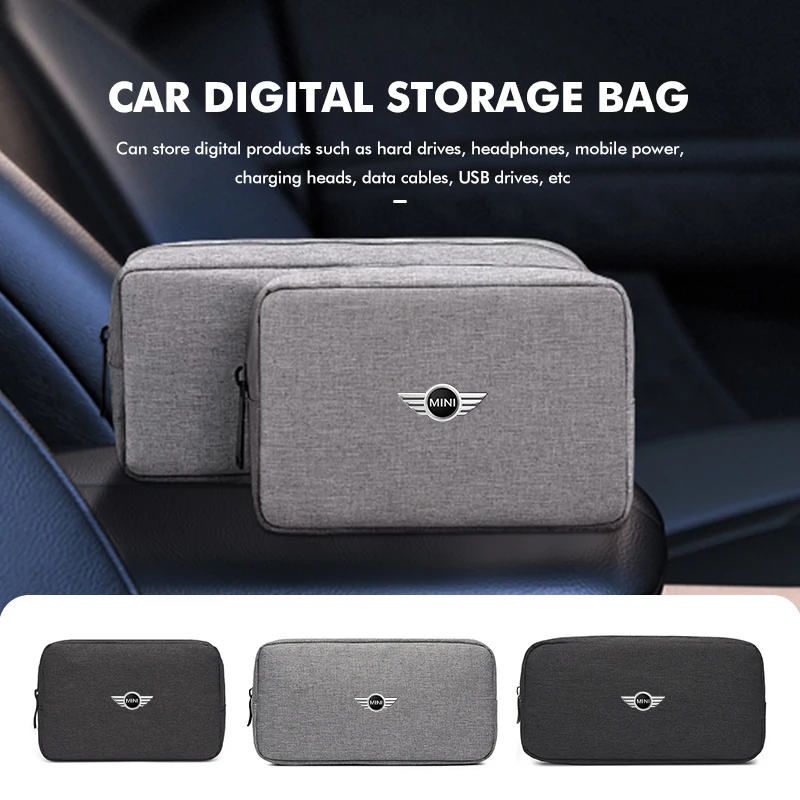 Car Badge Multilayer Digital Storage Bag Earphone Organiser For MINI Cooper One JCW R56 Countryman Clubman R50 R53 R58