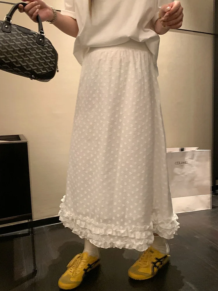 

Slimming Effect Cotton Embroidery Lace Earlet Skirt mid Waist Korean Sle Commute Friendly Faionable f Body Skirt