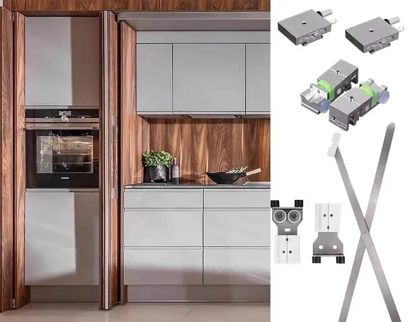 Cabinet Hidden Folding Swing Door Track Double  Four Telescopic Side Mount Inverted Insert Butterfly Door Slide Accesso