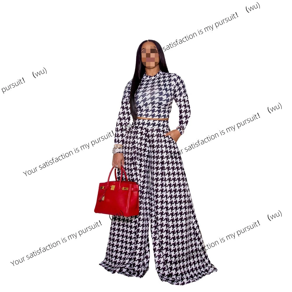 

ZOCI-Thousand Birds клетчатый принт с круглым вырезом и длинными рукавами, женский повседневный костюм