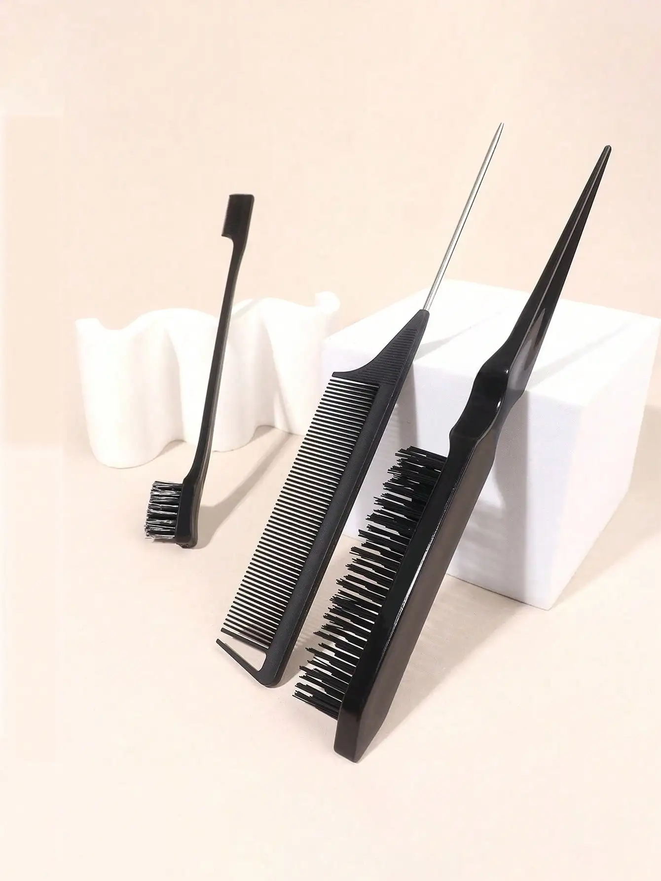 

3Pcs Hair Styling & Makeup Brush Comb Set Tail Comb Dual Head Brush Eyebrow Brush Salon Everyday Essentials