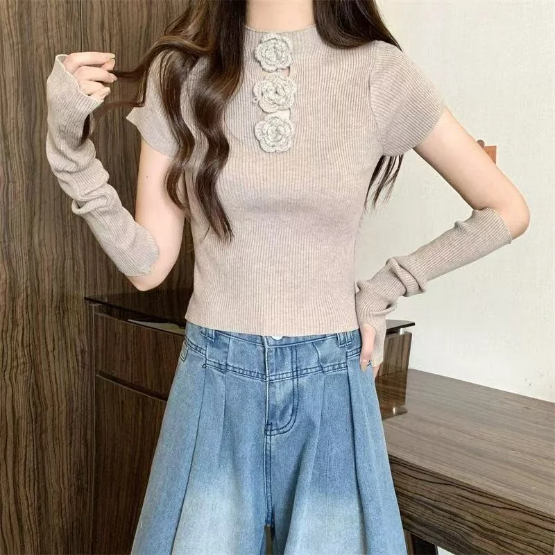 

Detachable Sleeve Knitted Sweater Women'S Oversize Autumn Advanced Asymmetrical Twisted Knot Balloon Batwing Fringe Trim Style