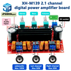 XH-M139 2.1 channel digital power amplifier board 12V-24V wide voltage TPA3116D2 2*50W+100W