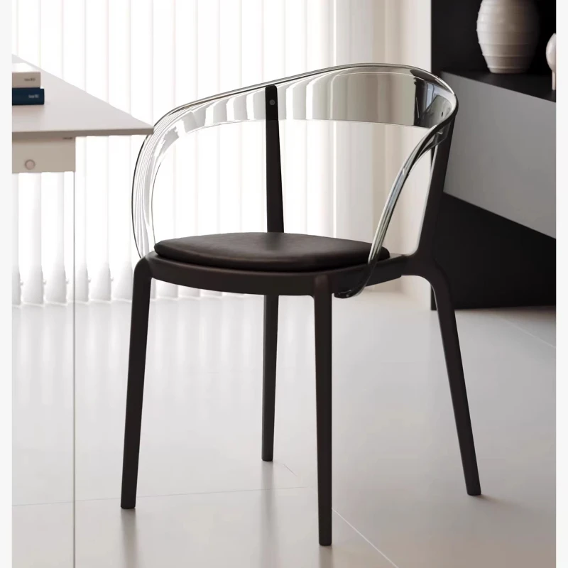 2026 hot Dining chair Nordic plastic home simple modern designer small apartment transparent backrest armrest stool