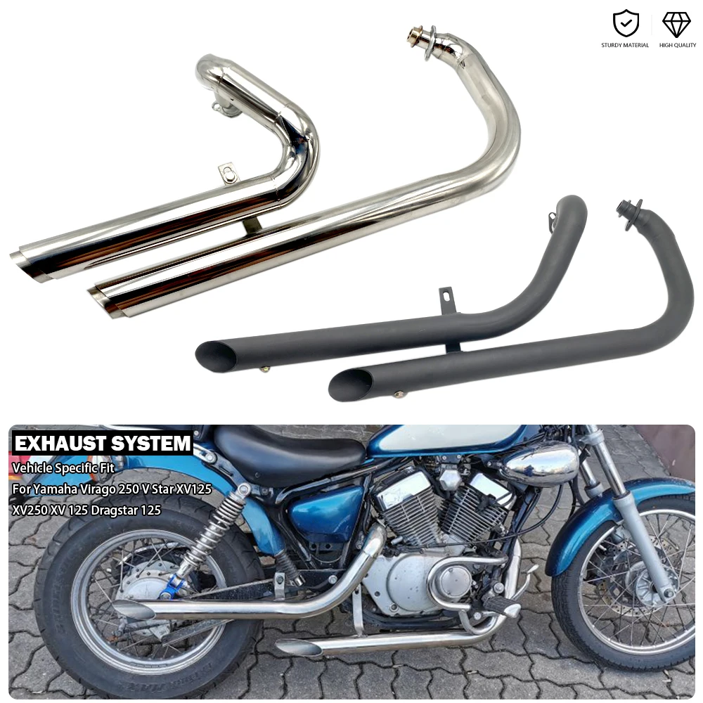 

Motorcycle Slash Cut Exhaust Full System Muffler Dual Silencer For Yamaha Virago 250 V Star XV125 V-Star XV250 XV 125 Dragstar