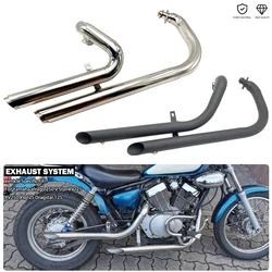 Motorcycle Slash Cut Exhaust Full System Muffler Dual Silencer For Yamaha Virago 250 V Star XV125 V-Star XV250 XV 125 Dragstar