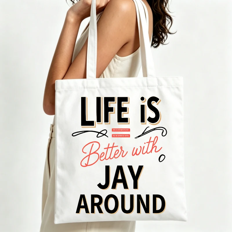 slogan-style canvas tote bag with typography print, ideal for casual daily use and shopping outings
