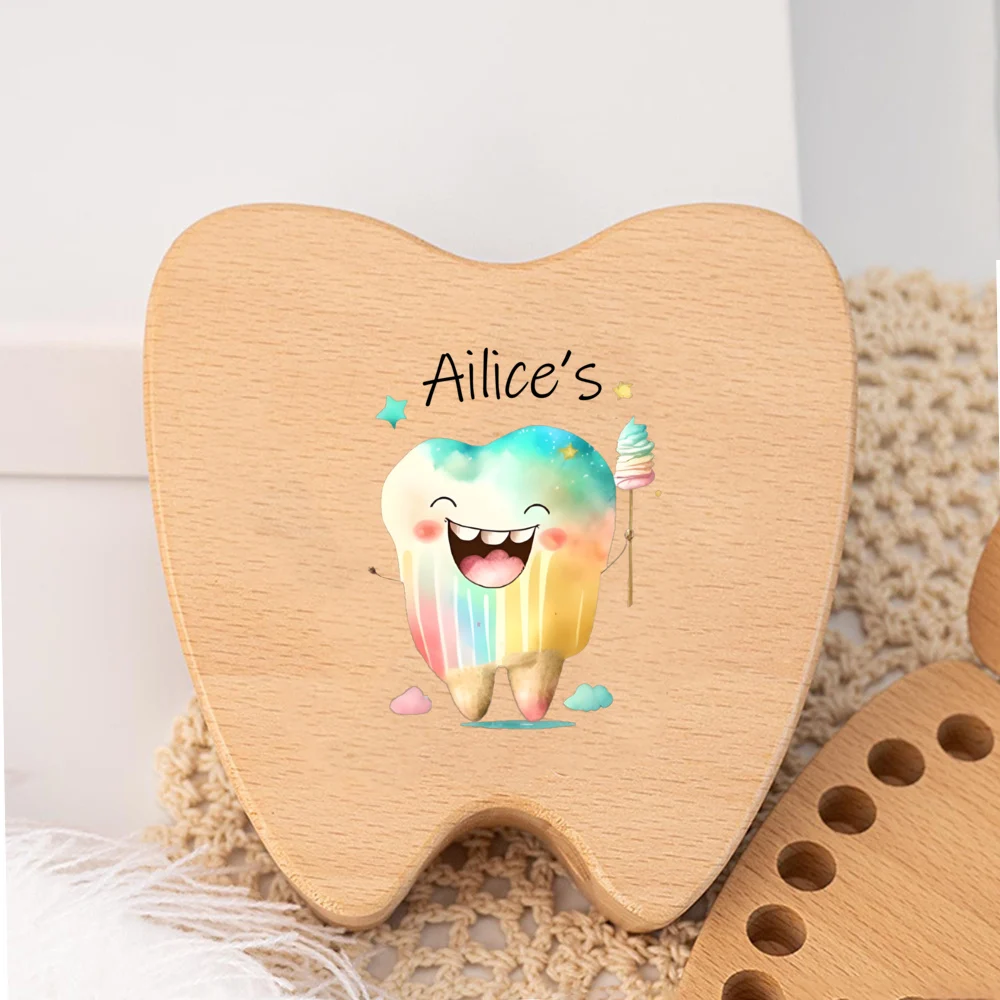 تذكار أسنان خشبية للأطفال مع اسم تذكار لأسنان الطفل، صواني خرافية الأسنان هدية التعميد هدايا استحمام الطفل #5