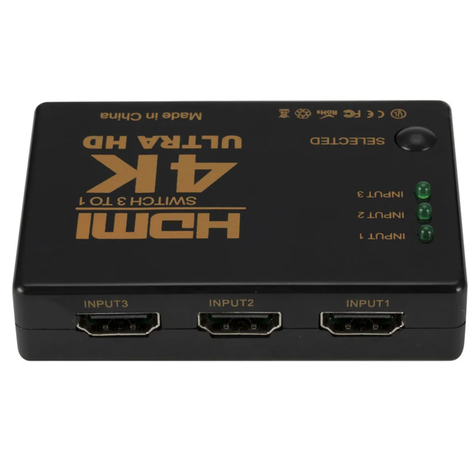 Grwibeou 3x1 4K przełącznik HDMI HD przełącznik wideo Adapter 3 wejście 1 Port wyjściowy rozdzielacz HDMI Hub dla Xbox PS4 DVD HDTV PC Laptop TV