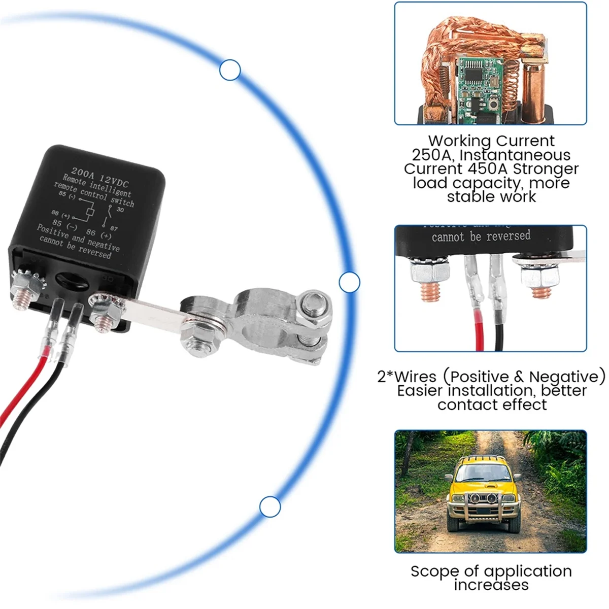 200A 12V Battery Relay Switch Dual Remote Car Battery Disconnect Relay Anti-Theft Battery Shut Off Switch