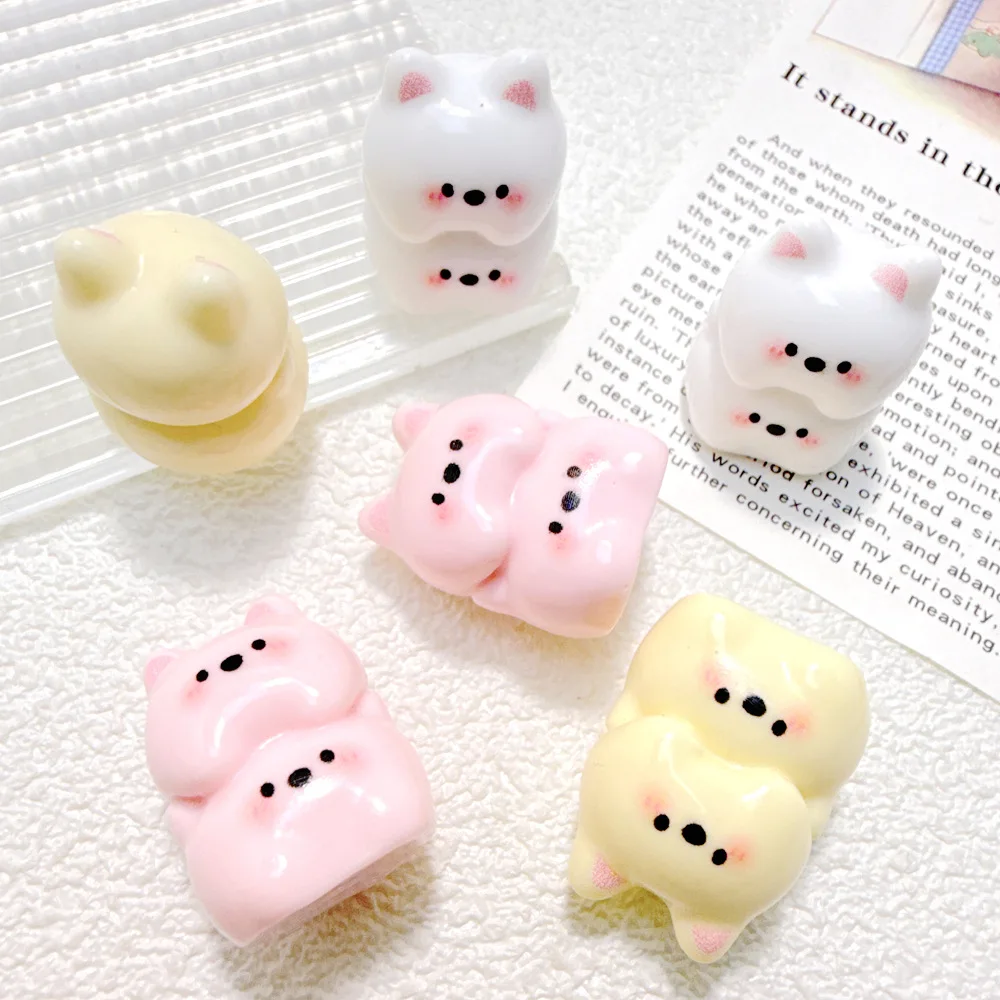 6pcs Kawaii Double Stack Cat Resin Flatback Miniature Figurines Dollhouse Home Decor DIY Scrapbook Phone Case Embellishment