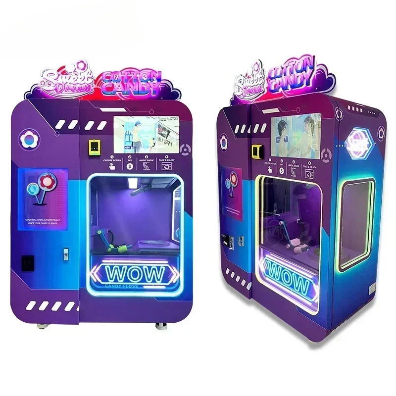 Newly Developed Commercial Make Money Marshmallow Candy Machine Fairy Floss Maker Full Automatic Cotton Candy Vending Machine